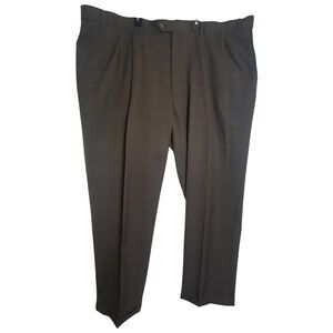 Roundtree & Yorke Mens 50x32 Brown Glen Plaid Pleated Easy Care Dress Pants Work